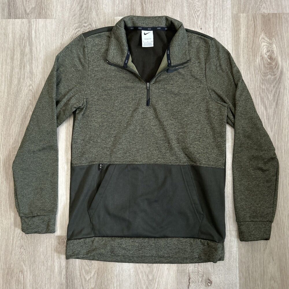 Nike Therma Pullover Mens Small Long Sleeve 1/4 Zip Training Green CU6217-356